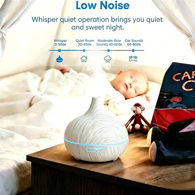 550ml Essential Oil Diffusers with Remote Control, Ultrasonic Oil Diffuser with Timer，7 Color LED Night Light and Waterless Auto-Off Functions for Home, Spa