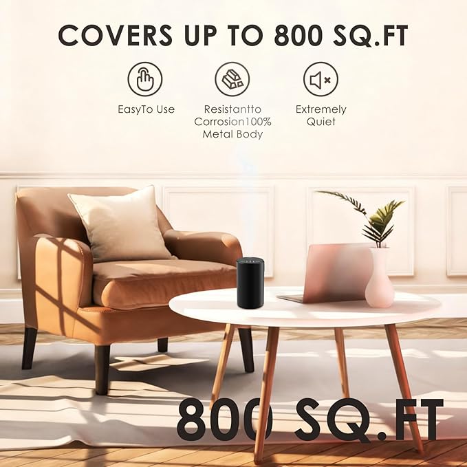 Waterless Essential Oil Diffuser, 7 Colors LED Light, Battery Powered Mini Scent Air Machine, Aromatherapy Mist Diffuser for Home Room Car Office，Black Aluminum Alloy (Black)