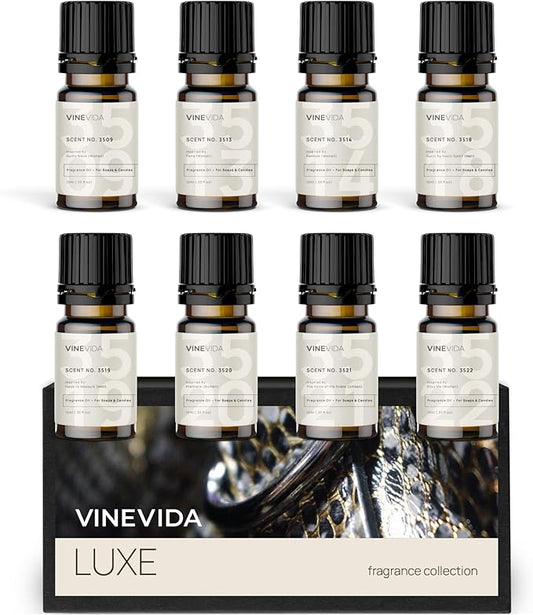 VINEVIDA [Set of 8] Luxe Scents for Candle Making, Made in USA Candle Fragrance Oil, Soap Making Essential Oils, Diffuser Oil Scents
