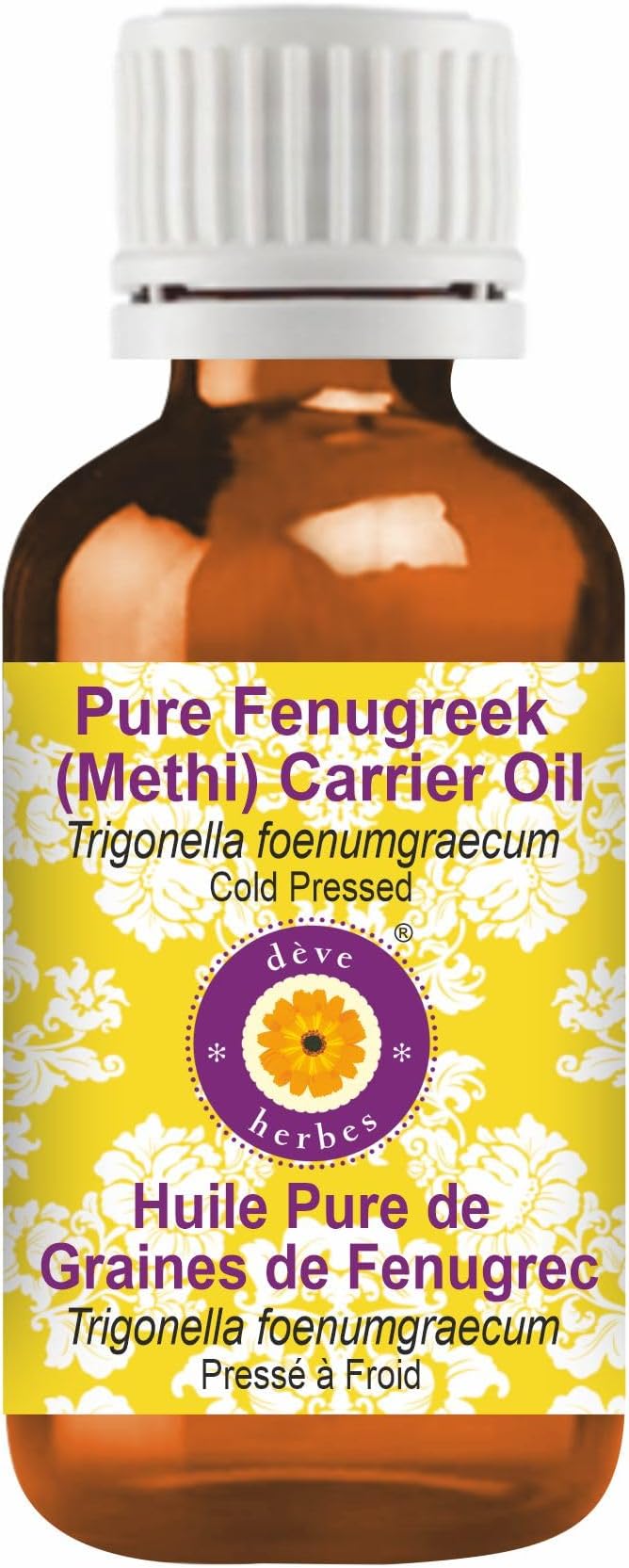 Deve Herbes Fenugreek (Methi) Carrier Oil (Trigonella foenumgraecum) | Cold Pressed | Pure | for Diluting Essential Oils | Hair, Skin & Massage | Non-Sticky | Lightweight | Unisex | 30ml (1 oz)