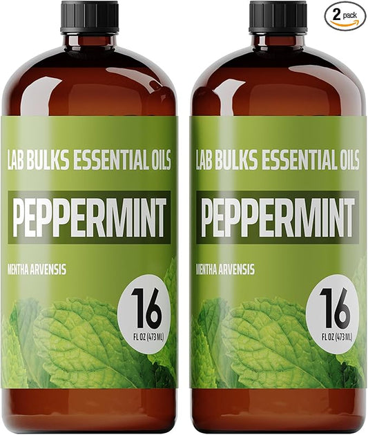 Lab Bulks Essential Oil Peppermint Essential Oil (16 oz, 2 Pack) – Bulk Peppermint Oil for Diffusers, Candles, Cleaning & Sprays