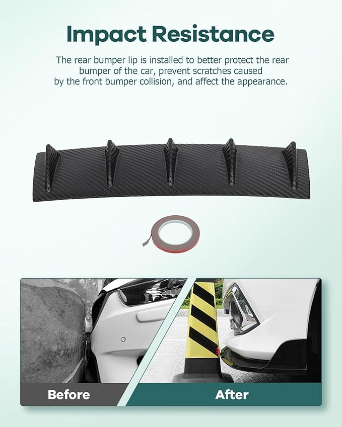 SCITOO Rear Bumper Lip 23" x 6" Universal Carbon Look Spoiler 5 Shark Fin Style Rear Lower Bumper Lip Diffuser