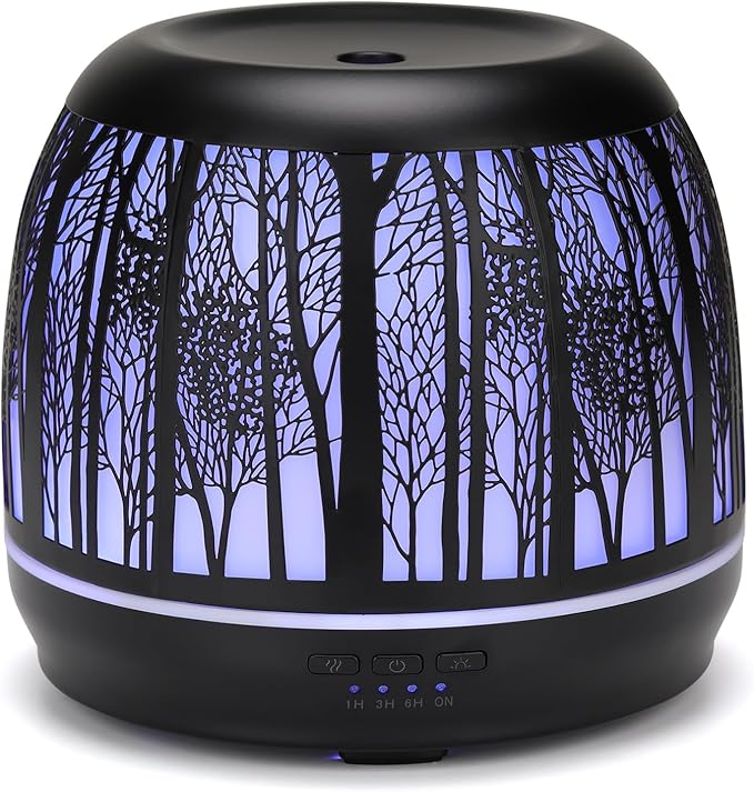 Large Essential Oil Aromatherapy Diffuser for Home Bedroom Metal Hollow Decorative Room Ultrasonic Air Scent Mist Aroma Diffuser 500ML Defusers -Black