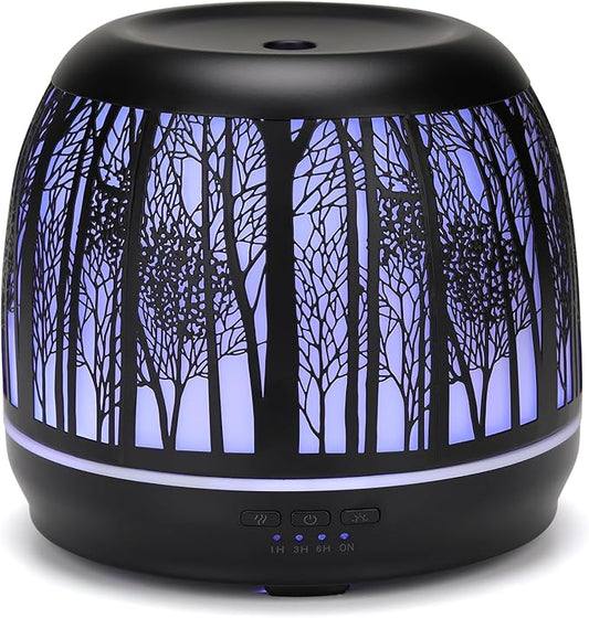 Large Essential Oil Aromatherapy Diffuser for Home Bedroom Metal Hollow Decorative Room Ultrasonic Air Scent Mist Aroma Diffuser 500ML Defusers -Black
