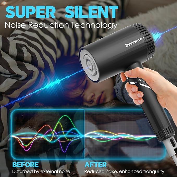 110000 RPM High-Speed Hair Dryer for Curly Hair, 1400W Low Noise Iconic Dryer with Diffuser and Nozzle - Quick Drying, Negative Ion Technology, Ideal Gift