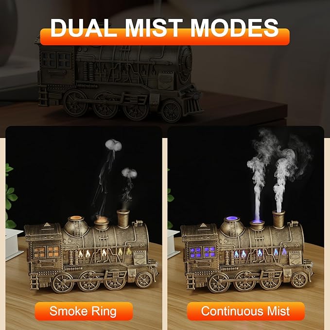 Christmas Train Diffusers for Essential Oils with Remote Control, 300ml Vintage Aroma Air Steam Train Humidifier, 2-Color Led Light