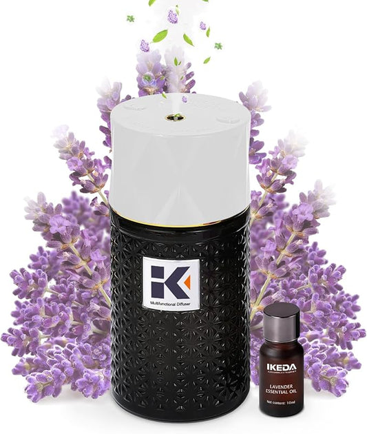 Ikeda Essential Oil Diffuser with Negative Ions, 250ml Glass Aromatherapy Diffuser with 10mL Lavender Essential Oil,3 Modes & 2000 mAH Battery Operated Car Diffuser with Night Light for Home