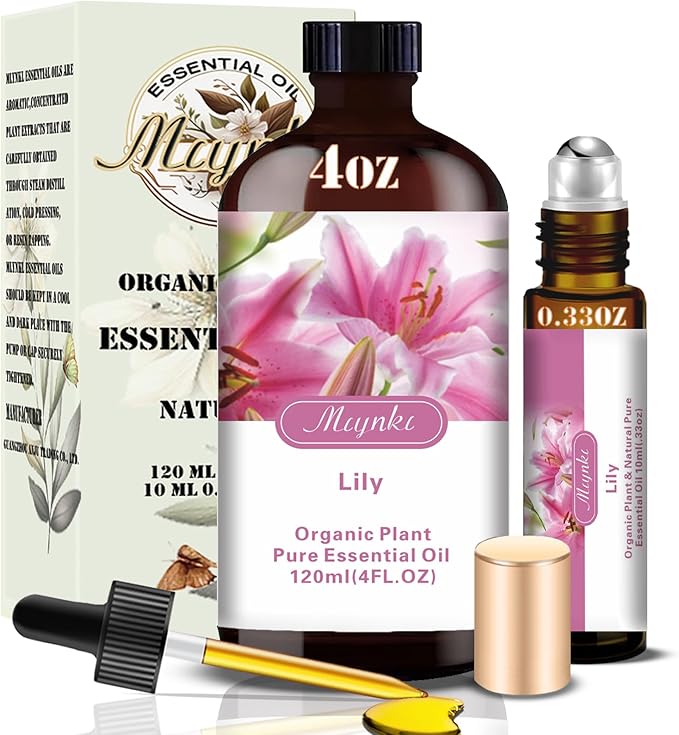 Lily Essential Oil – MLYNKL Lily Oils 4.33 fl oz for Diffusers, Humidifiers, Massage, DIY Candles, Soap, Cleaning, Home, Yoga, Office, Gifts - 130 ml