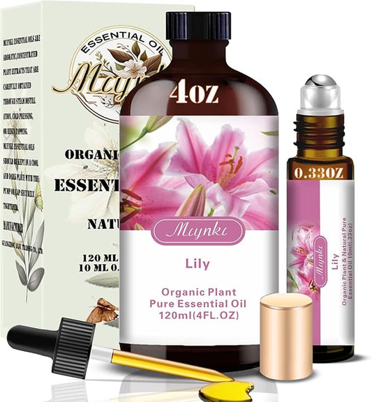 Lily Essential Oil – MLYNKL Lily Oils 4.33 fl oz for Diffusers, Humidifiers, Massage, DIY Candles, Soap, Cleaning, Home, Yoga, Office, Gifts - 130 ml