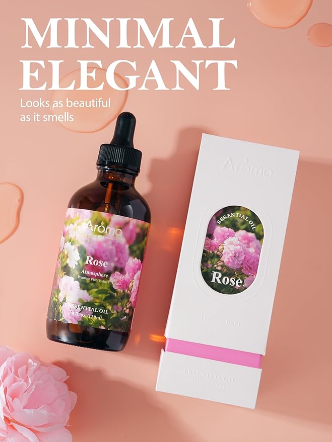 Rose Essential Oil in Premium Gift Box - Essential Oils for Home Diffusers - Perfect Self-Care & Spa Gift for Women 4 Fl Oz Valentines Day Gifts for Her