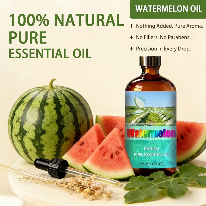 Watermelon Essential Oil, 4 fl oz (120ml) - ZODION Watermelon Fragrance Oil for Diffuser, Massage, Humidifier, DIY Candle, Soap Making, Home, Bath, Yoga