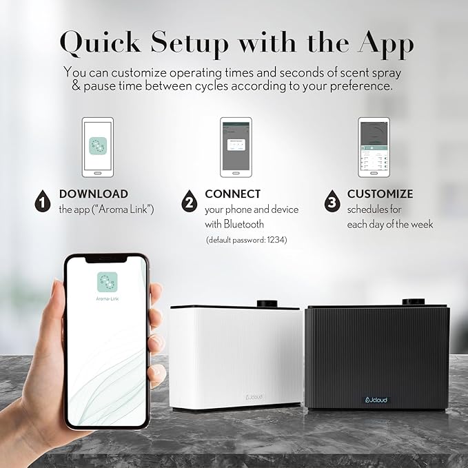JCLOUD Smart Scent Air Machine 1000ML, Hotel Scent Diffuser Cover Up to 4500 Sq. Ft., Black & Luminous White Dew Diffusers Oil 500ML - Inspired by The Westin Hotel Scent