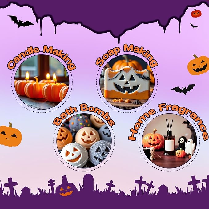 RAINBOW ABBY Fragrance Oil Halloween Set- Fresh Cut Wood, Pumpkin Pie, Campfire Whisper, Candy Land, Peppermint Starlight, and Caramel Crunch Candle Freshie Scents for Candle & Soap Making, 6x10ml