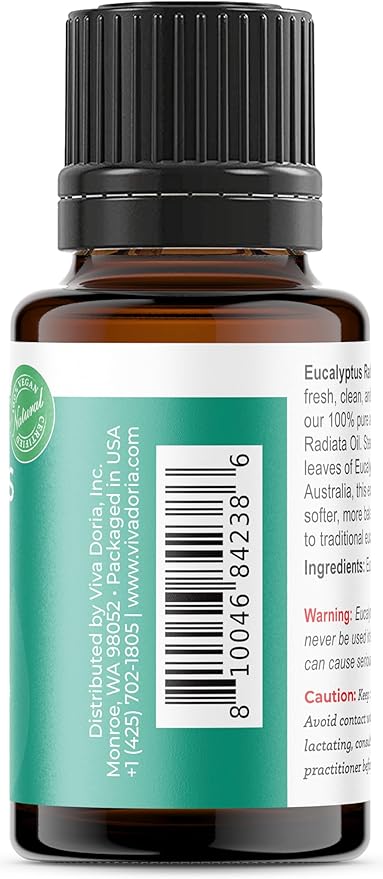 Viva Doria Eucalyptus Radiata Essential Oil, 100% Pure, Natural, Essential Oil, Australian Type, Undiluted, for Aromatherapy | Food Grade, 15 mL (0.5 Fluid Ounce)