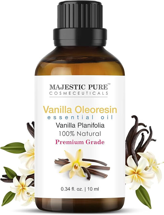 Majestic Pure Essential Oil with Glass Dropper - 100% Pure and Natural - Essential Oils for Diffuser, Aromatherapy, Soap and Candle Making, Vanilla Essential Oil, Vanilla Oil, 0.3 Fl Oz