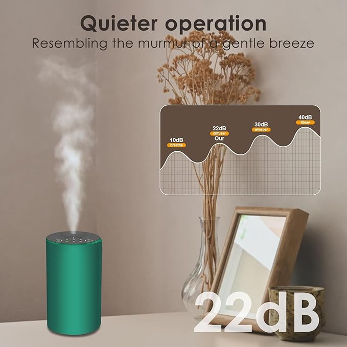 Waterless Essential Oil Diffuser, 7 Colors LED Light, Battery Powered Mini Scent Air Machine, Aromatherapy Mist Diffuser for Home Room Car Office，Black Aluminum Alloy (Green)