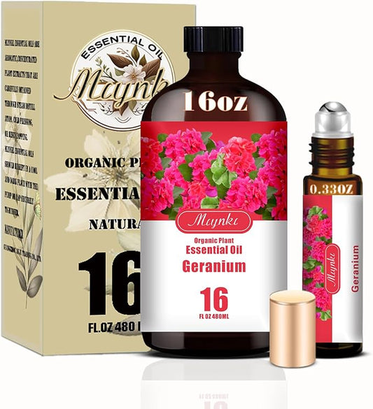 Geranium Essential Oil – MLYNKL Geranium Oils 16.33 fl oz for Diffusers, Humidifiers, Massage, DIY Candles, Soap, Cleaning, Home, Yoga, Office, Gifts - 490 ml