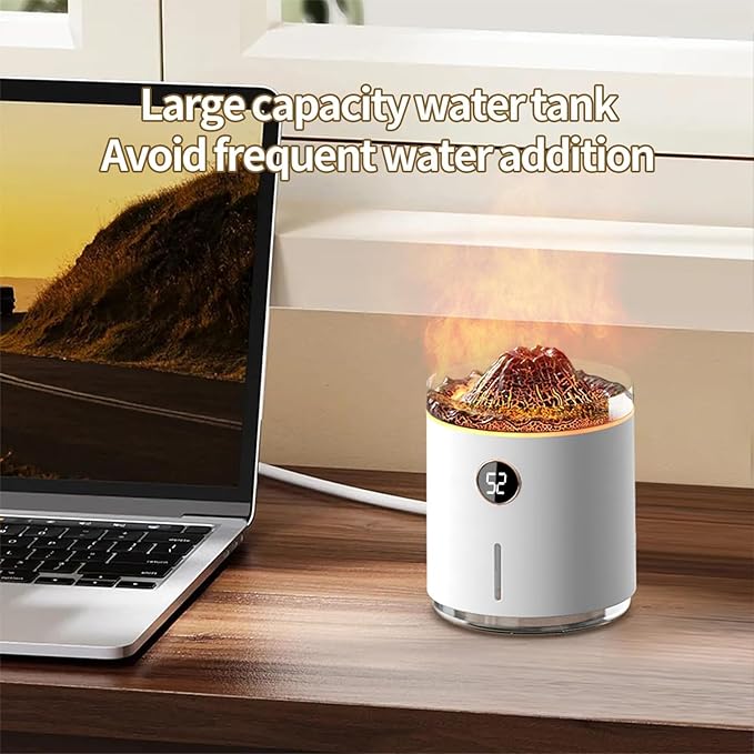 500ml large capacity digital flame jellyfish aromatherapy machine, volcanic flame mist ultrasonic cold mist diffuser, silent operation, suitable for bedrooms, offices, homes, gifts (White)