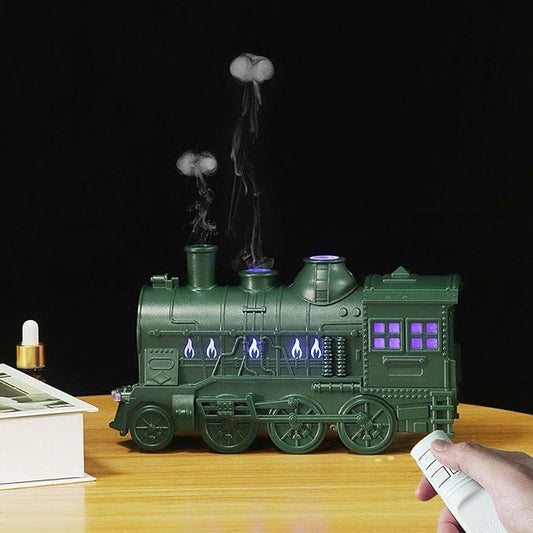 Vintage Steam Train Aromatherapy Essential Oil Diffuser Humidifier,300ML Train Diffusers for Essential Oils with Remote with Dual-Color LED Light,Ultra-Quiet and Auto Shut-Off for Home Office (Green)