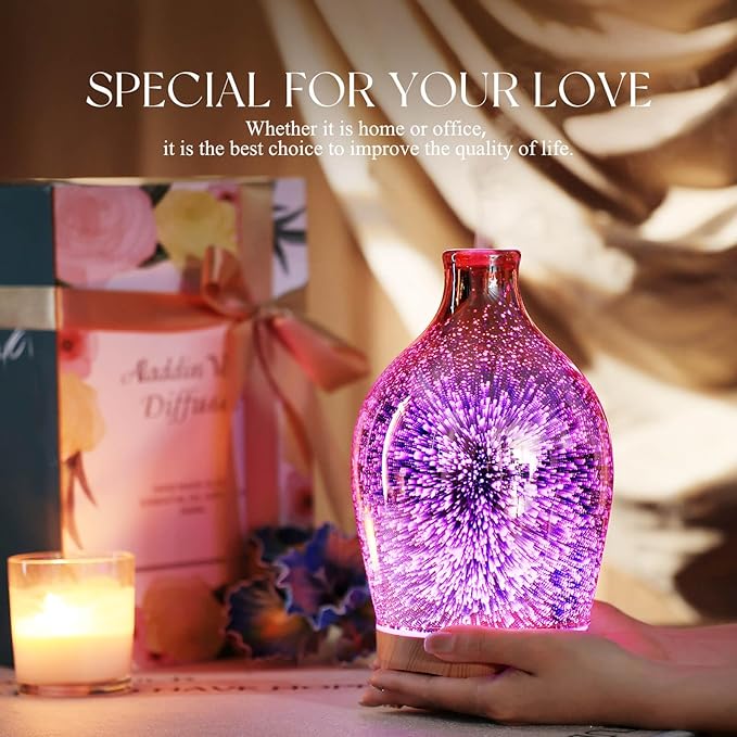 Porseme 280ml Essential Oil Diffuser 3D Glass Aromatherapy Ultrasonic Humidifier - Auto Shut-Off, Timer Setting, BPA Free for Home Hotel Yoga Leisure SPA Gift(Rose Gold)