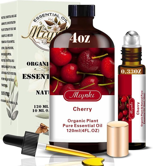 Cherry Essential Oil – MLYNKL Cherry Oils 4.33 fl oz for Diffusers, Humidifiers, Massage, DIY Candles, Soap, Cleaning, Home, Yoga, Office, Gifts - 130 ml