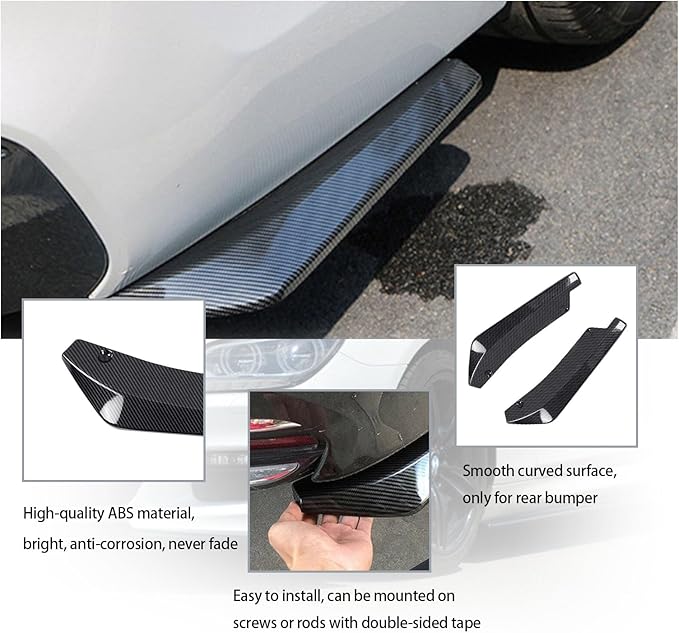 Augeny 2 PCS Rear Bumper Canard Diffuser, Anti-Crash Bumper Lip Body Kit, Universal Rear Installed Lip Diffuser Splitter Canard Protector (Carbon Fiber)