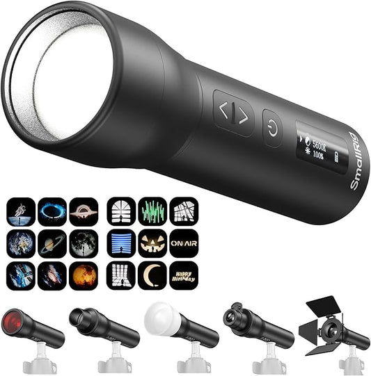 SmallRig RF 05B Portable LED Photography Flashlight 1900K-8000K, 2600mAh 5W-8W Zoom Video Light with Gobos Film Slides Filters Barndoor Spotlight Snoot Diffuser for Content Creators, IP65 Rating -6137