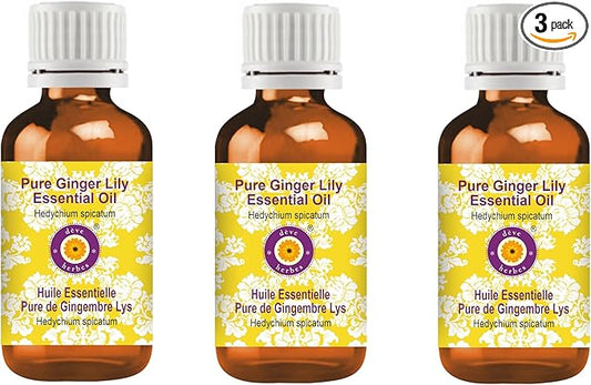 Deve Herbes Pure Ginger Lily Essential Oil (Hedychium spicatum) Steam Distilled (Pack of Three) 100ml X 3 (10 oz)