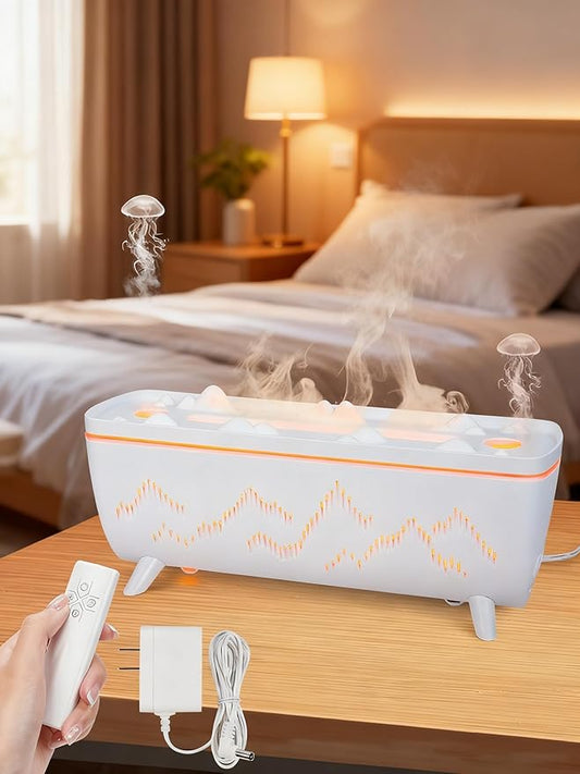 280ML Volcano Jellyfish Diffuser: Low Noise 2 Ring Holes with Timer - Aromatherapy Aroma Humidifiers for Bedroom Office Hotel - Essential Oil Flame Air Diffuser Leak-Proof