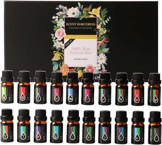 Essential Oils Set, 20 x 10ML Essential Oil Gift for Diffuser, Massage, Humidifiers, Sleep, Refreshing, Cars & Home Products, Eucalyptus, Lavender, Peppermint, Tea Tree More Aromatherapy Oil