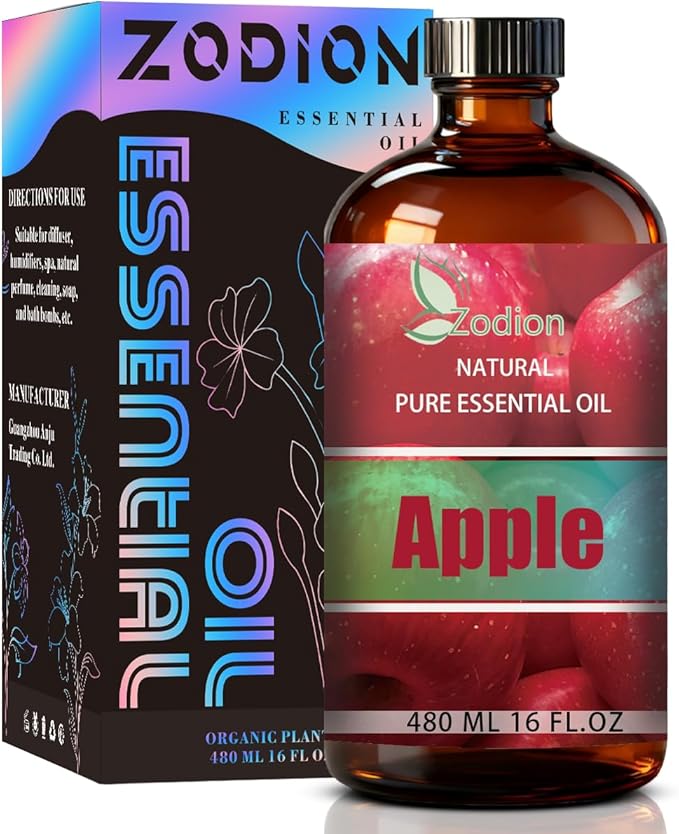 Apple Fresh Essential Oil, 16 fl oz (480ml) - ZODION Apple Fresh Fragrance Oil for Diffuser, Massage, Humidifier, DIY Candle, Soap Making, Home, Bath, Yoga