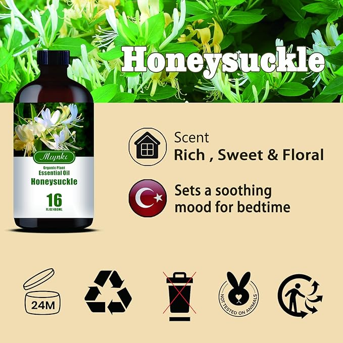 Honeysuckle Essential Oil – MLYNKL Honeysuckle Oils 16.33 fl oz for Diffusers, Humidifiers, Massage, DIY Candles, Soap, Cleaning, Home, Yoga, Office, Gifts - 490 ml