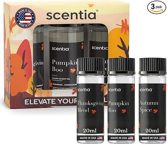 Scentia Pumpkin Vanilla Bakery Aromatherapy Diffuser Oil Collection – Essential Oil Blend for Candles, Home & DIY Cozy Scents 3x20ml Discovery Set