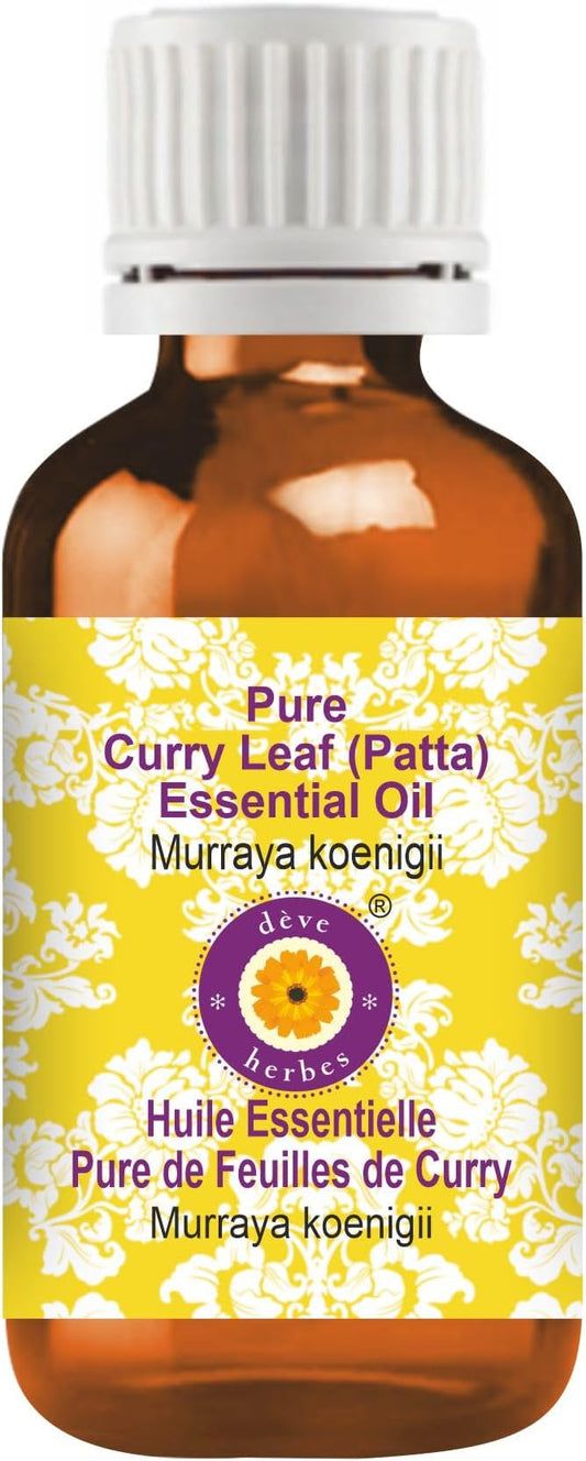 dève herbes Curry Leaf (Patta) Essential Oil (Murraya koenigii) Pure | Non-Sticky | Non-Greasy | Lightweight | Men & Women | All Skin Types | Steam Distilled 10ml (0.33 oz)