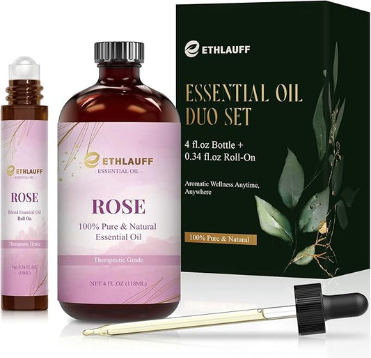 Rose Essential Oil 4.33 Fl Oz, 100% Natural Rose Oil Premium Grade for Diffusers, Skin Care, Massage, Humidifiers, DIY Candles, Soap Making, with Glass Dropper