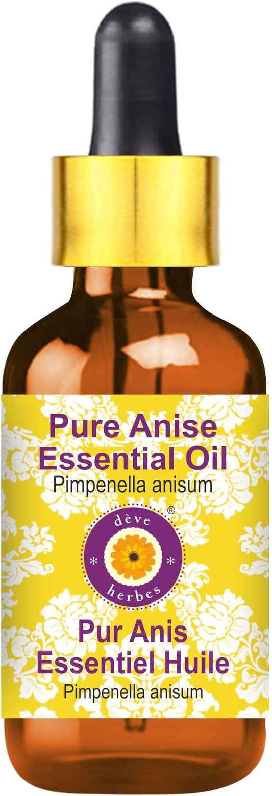 dève herbes Anise Essential Oil (Pimpinella anisum) with Glass Dropper | Pure | Non-Sticky | Non-Greasy | Lightweight | Men & Women | All Skin Types | Steam Distilled 30ml (1 oz)