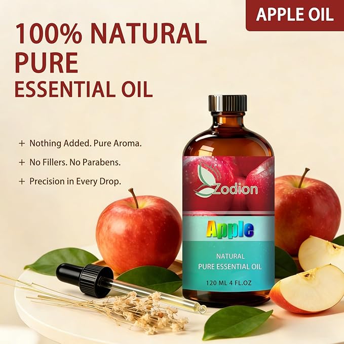 Apple Fresh Essential Oil, 4 fl oz (120ml) - ZODION Apple Fresh Fragrance Oil for Diffuser, Massage, Humidifier, DIY Candle, Soap Making, Home, Bath, Yoga