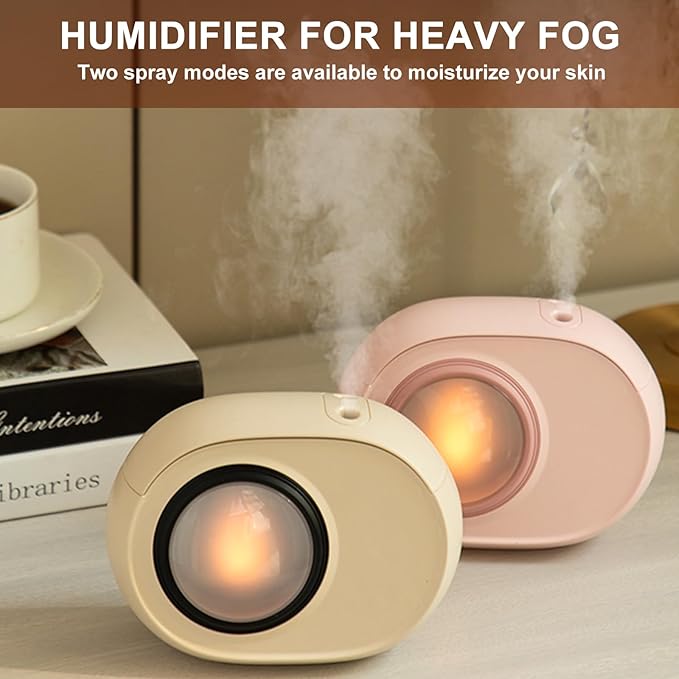 Humidifier for Bedroom, 400ml Desktop Fog Humidifiers, Essential Oil Diffuser with Dynamic Candlelight Flame Lamp, Suitable for Home, Travel & Plant Intelligent Anti Dry Burning Humidifier (Beige)