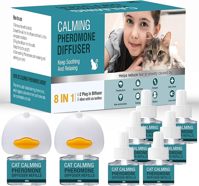 8 in 1 Multicat Cat Calming Diffuser Pheromone Diffuser Pheromones Plug in Refill for Stress and Anxiety Relief Products Anti Aggression for Cats Spraying No More Stop Cat from Urinating