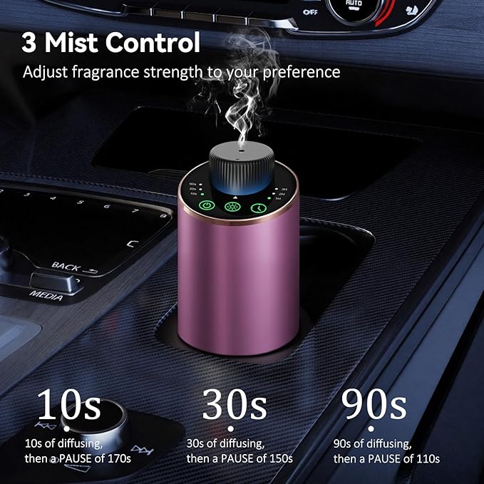 Essential Oil Diffuser Waterless Scent Aromatherapy Diffusers for Home Large Room, Bedroom, Car, Office,Desk, Battery Operated, Small Cordless Air Freshener Machine, 3 Countdown Timers & 3 Mist Levels