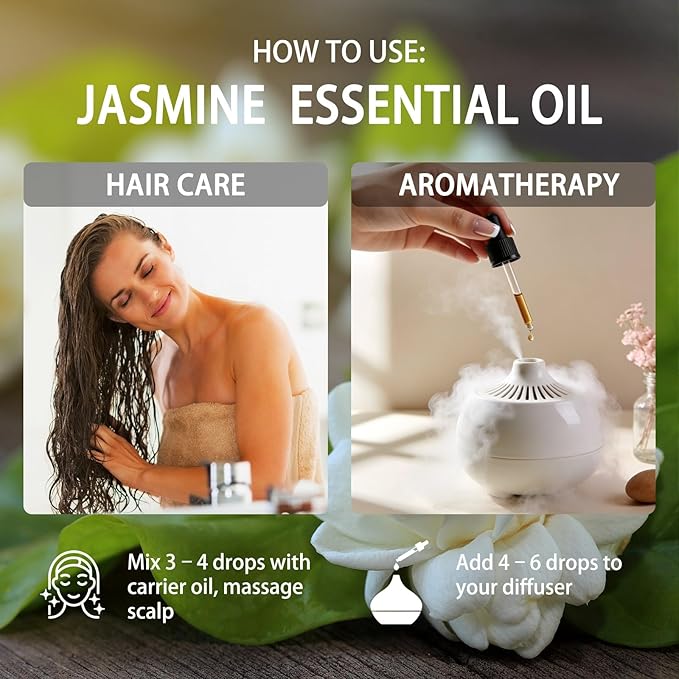 Jasmine Essential Oil 4 fl oz (120ml) - ZODION Jasmine Fragrance Oil for Diffuser, Massage, Humidifier, DIY Candle, Soap Making, Home, Bath, Yoga