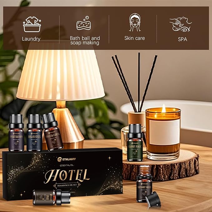 Hotel Collection Diffuser Oil, Hotel Diffuser Oils, Luxury Essential Oil for Diffuser, Soap & Candle Making Scents - 1 Way, Dream State, Coastal Cabine, Gloden Magic