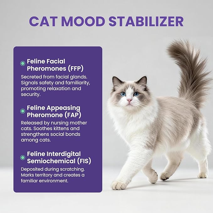 Cat Calming Diffuser for Cats – Pheromone Diffuser to Calm Cats – Multi‑Cat Starter Kit (1 Plug‑in + 48ml Refill) – Reduces Scratching, Meowing, Hiding, Urine Marking – Odorless