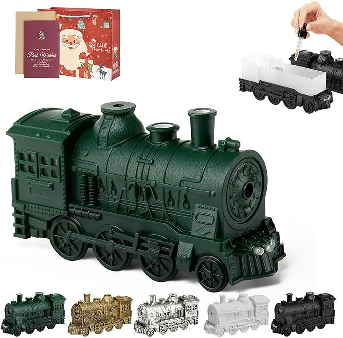 Train Humidifier - 300ml Capacity, Retro Train Essential Oil Diffuser with 2/8 Hours Timing Function, Dual Mist Outlets, Train Diffuser Cool Mist for Home Decor, Relaxation & Gifts (Green)