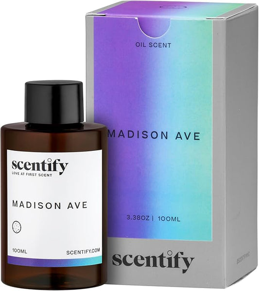 Scentify Madison Ave Aroma Oil Refill Scent for Oil Diffusers – Cassis Blossom, Mandarin, Neroli & White Woods – Luxurious Relaxing Aromatherapy Diffuser Fragrance 100ml, 3.38 oz