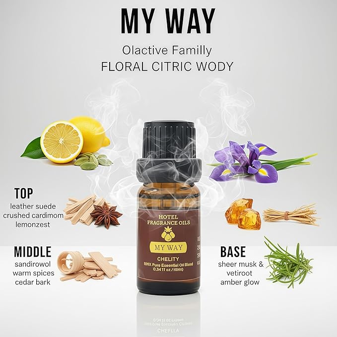 Hotel Diffuser Oil Essential Oils Set, Inspired by Luxury 5-Star Hotel, Baccarat Rouge, Dream On, Dubai, My Way, Santal, Fragrance Oil Set (10(ML), My Way)