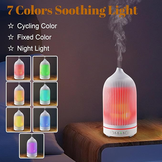 Essential Oil Diffuser 200ML Aromatherapy Diffuser Cool Mist 7 Color & Waterless Auto Off, Air Diffusers for Home Office Bedroom(White)