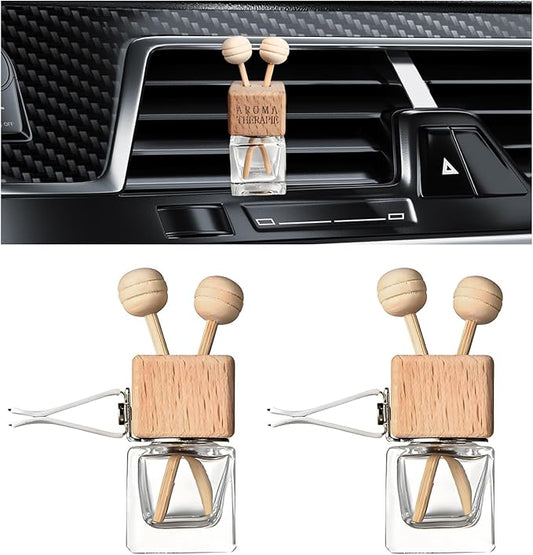 KVAEY 2PCS Car Diffuser Air Freshener Bottle, Refillable Empty Glass Perfume Bottles with Vent Clip, Universal Essential Oil Diffuser for Most Vehicles, Interior Car Accessories (2PCS, Word)