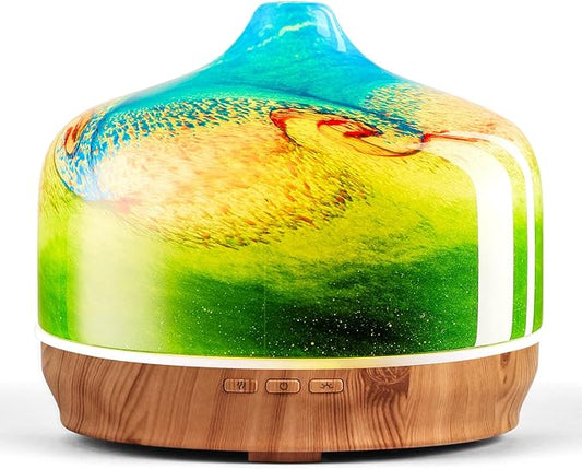 Porseme 500ml Glass Essential Oil Diffuser Aromatherapy Ultrasonic Cool Mist Humidifier 15-21 Running Hours Waterless Auto-Off Air Diffusers for Sleeping Yoga Working Spa(Blue Grass)