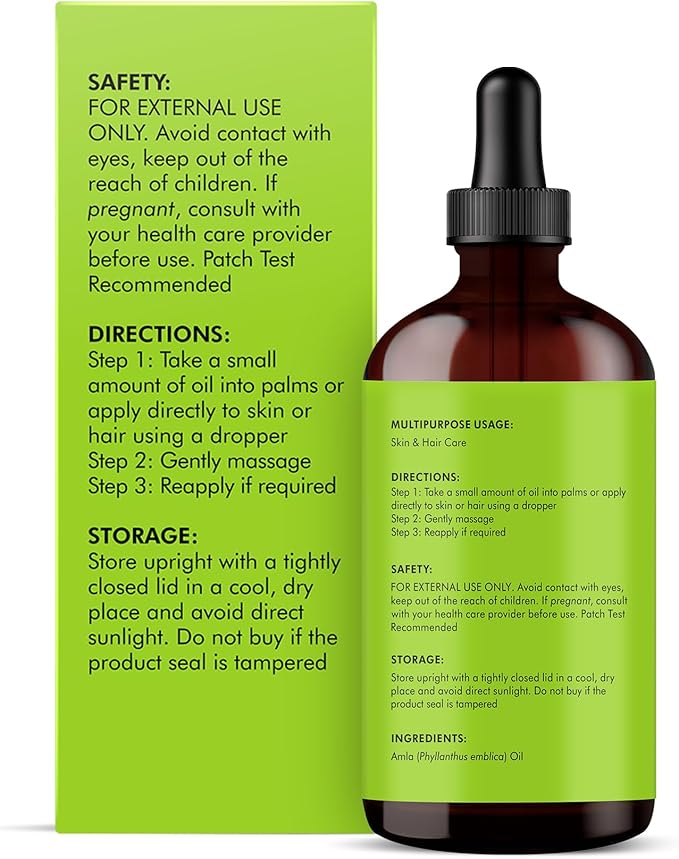 Majestic Pure Amla Oil 4oz (118ml) Premium Carrier Oil with Dropper for Hair Care, Hair Oiling, Scalp Massage, & Skin Care